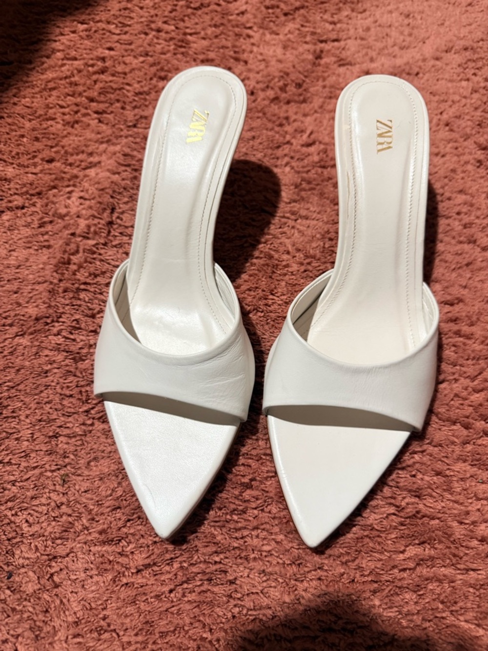 Zara White Pointed Toe Slide Mules